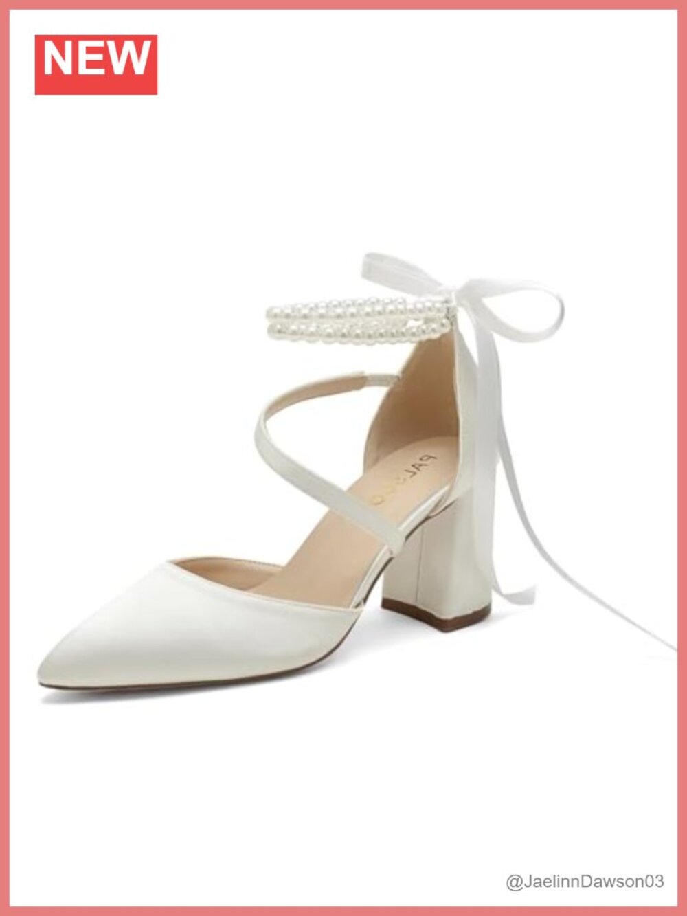 Block Heel Pearl Bridal Shoes Closed Toe Satin Wedding Pumps